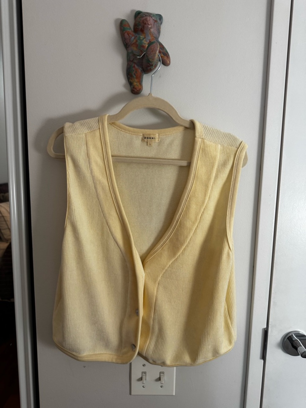 DONNI. Yellow Chenille Button-Front Tank Vest - Picture 4 of 7